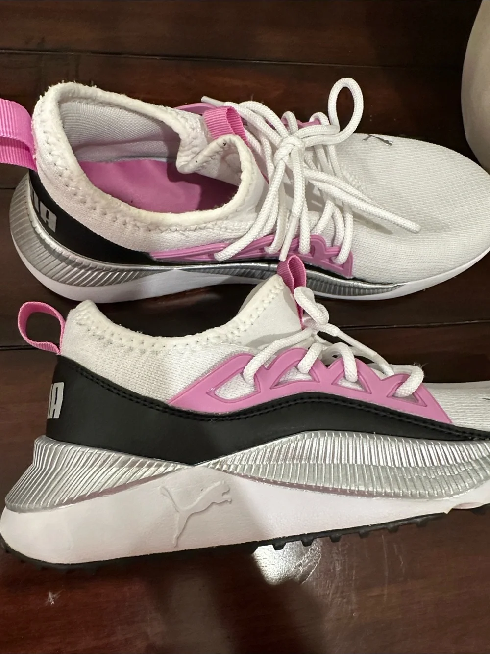 Puma White Sneakers with Pink Accents